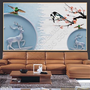 Tranh điêu khắc hươu và hoa mùa xuân trang trí Tết