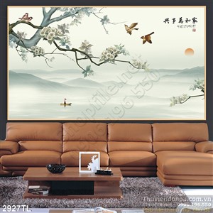 Tranh thư pháp màu nước màu xuân