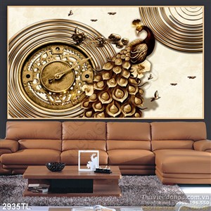 Tranh điêu khắc chim công  bằng đồng trang trí tường hiện đại