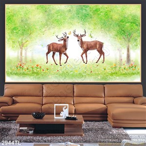 Tranh màu nước đàn hươu treo tường đẹp