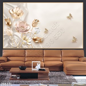 Tranh lụa 3D hoa sen điêu khắc trang trí phòng khách
