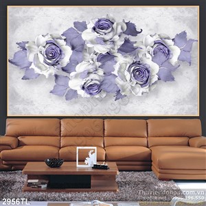 Tranh lụa 3D hoa hồng tím đẹp