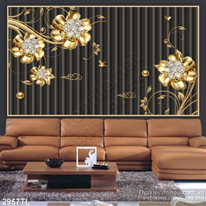 Tranh hoa hồng vàng 3D trang trí tường phòng khách