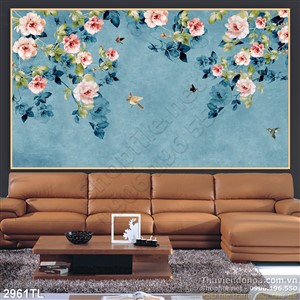 Tranh hoa hồng leo tường in kính đẹp