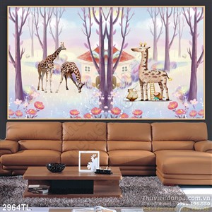 Tranh dđàn hươu trong rừng treo tường cho bé