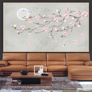 Tranh hoa Mộc lan và ánh trăng trang trí tường đẹp