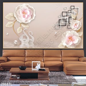 Tranh thiên nga và hoa hồng trang trí tường đẹp