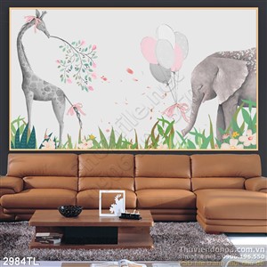 Tranh Voi trang trí trường mẫu giáo đẹp