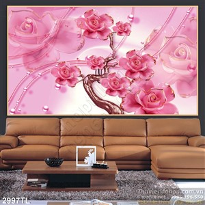 Tranh lụa 3D hoa hồng trang trí phòng khách
