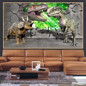 Tranh tê giác và khủng long trang trí tường