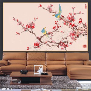 Tranh hoa đào và chim yến