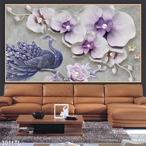 Tranh điêu khắc hoa lan và chim công