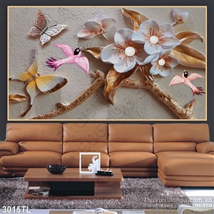 Tranh điêu khắc hoa mai và chim én