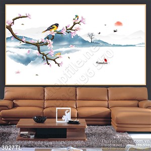 Tranh chim én và hoa đào đẹp nhất