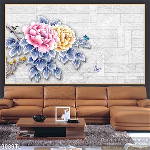 Tranh hoa mẫu đoen in gạch chất lượng cao