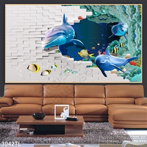 Tranh cá heo trang trí phòng trẻ em