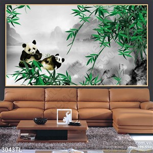 Tranh thư phấp gấu panda và tre