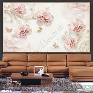 Tranh hoa hồng ngọc trai trang trí tường phòng khách