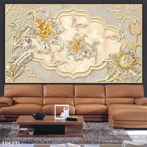 Tranh lụa 3D hoa trang trí trần nhà đẹp
