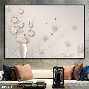 Tranh bình hoa ngọc trai trang trí tường đẹp