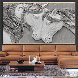 Tranh điêu khắc tường đôi ngựa trang trí phòng khách