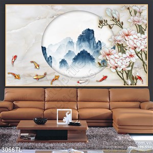 Tranh cá chép và hoa in gạch đẹp nhất