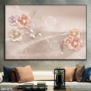 Tranh lụa 3D hoa trang trí tường đẹp