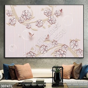 Tranh điêu khắc hoa trang trí tường phòng khách