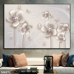 Tranh lụa 3D hoa mai ngọc trai đẹp nhất