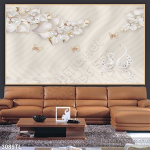 Tranh lụa 3D chim thiên nga trang trí phòng ngủ