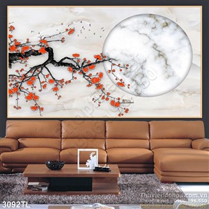 Tranh hoa đào in gạch đẹp nhất