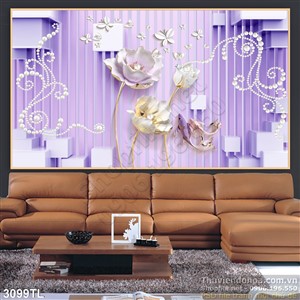 Tranh lụa 3D hoa Sen trang trí tường đẹp