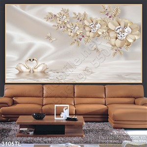 Tranh lụa 3D chim thiên nga trang trí tường đẹp