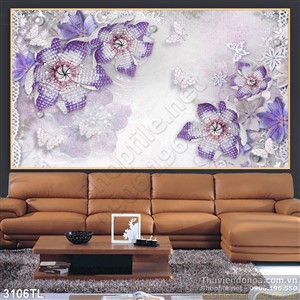Tranh lụa 3D hoa ngọc trai trí tường đẹp