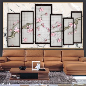 Tranh hoa đào điêu khắc trang trí tường đẹp