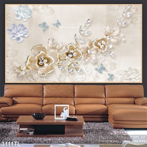Tranh lụa 3D hoa trang trí phòng khách