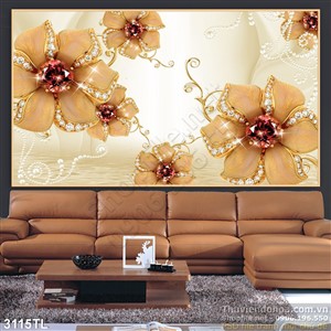 Tranh lụa 3D hoa ngọc trai trang trí tường đẹp