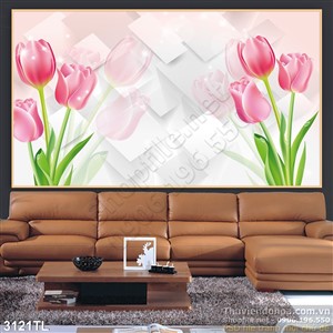 Tranh 3D hoa tulip trang trí phòng ngủ