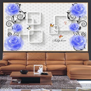 Tranh 3D hoa hồng trang trí tường đẹp
