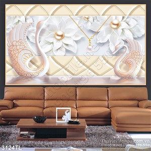 Tranh 3D chim thiên nga trang trí tường đẹp