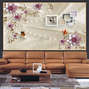 Tranh lụa 3D hoa ngọc trai trang trí tường đẹp