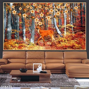 Tranh nghệ thuật hươu trong rừng