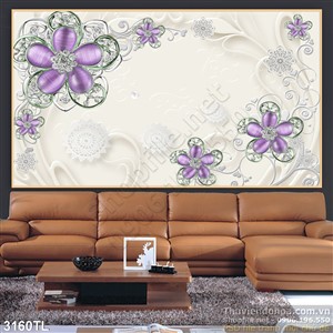 Tranh 3D hoa ngọc tím in gạch đẹp