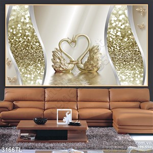 Tranh 3D chim thiên nga dát vàng đẹp