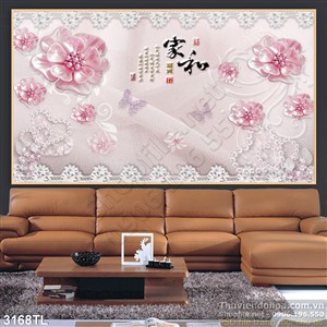 Tranh 3D hoa hồng thư pháp trang trí phòng khách