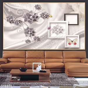Tranh lụa 3D hoa trang trí phòng khách
