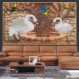 Tranh 3D điêu khắc chim thiên nga trang trí phòng đẹp