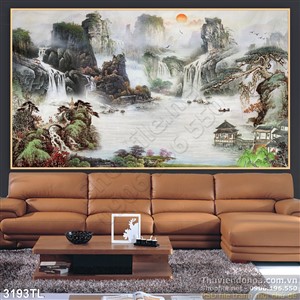 Tranh sơn dầu thác nước phong thủy
