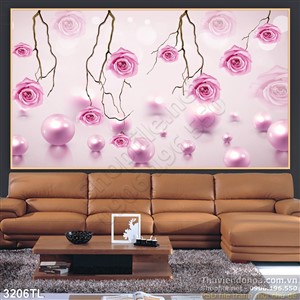 Tranh lụa hoa hồng ngọc trai đẹp nhất