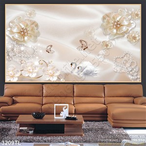 Tranh lụa 3D hoa và chim thiên nga treo tường đẹp nhất